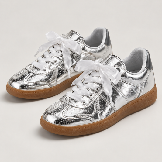 Nestquora Women Metallic Retro Lace Sneakers